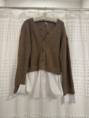 Anthropologie Chunky Knit Button-Front Cardigan Layered Sweater - Brown